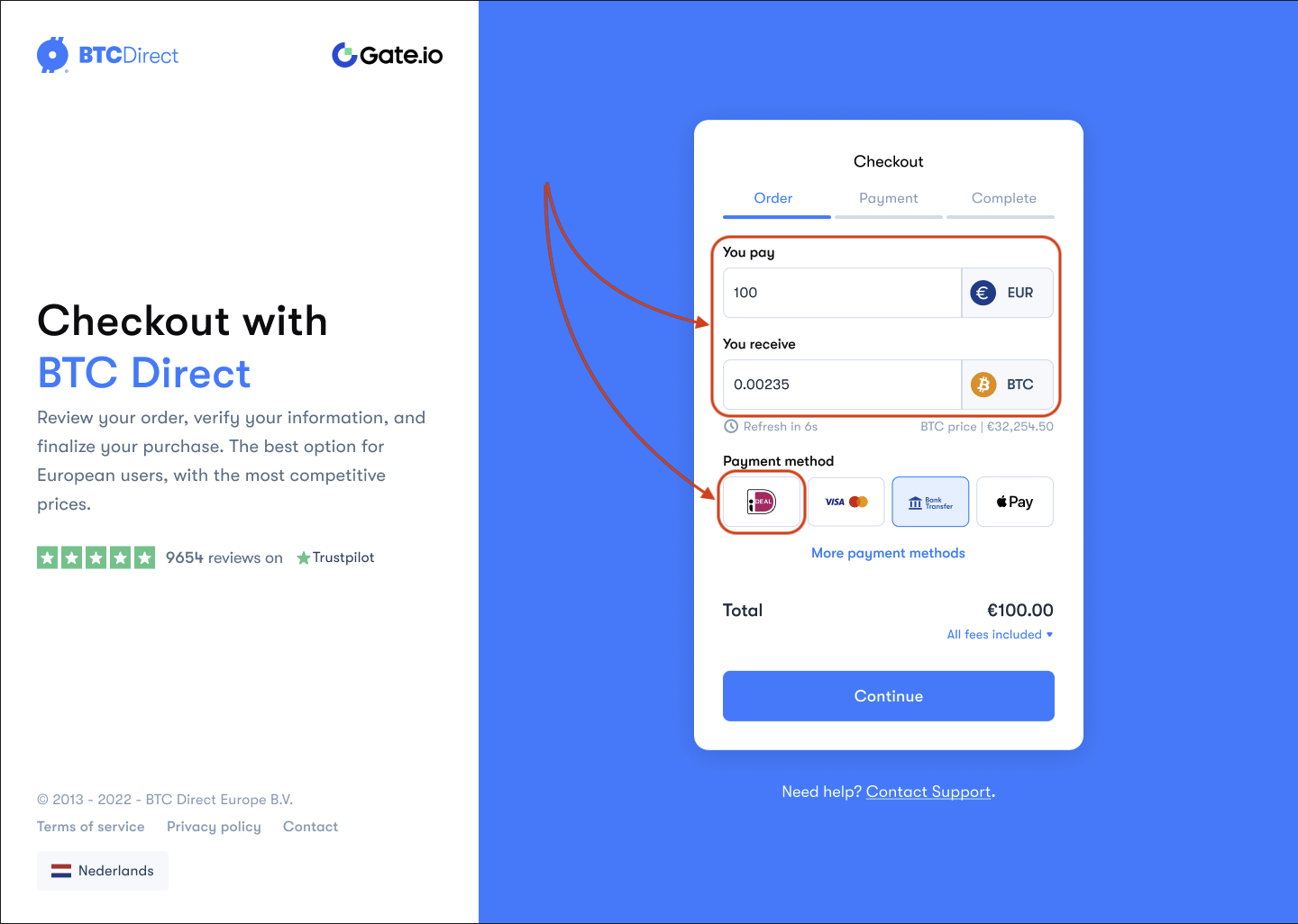 Hoe koop ik cryptocurrency op Gate.io via BTC Direct - iDeal – BTC Direct -  Nederlands